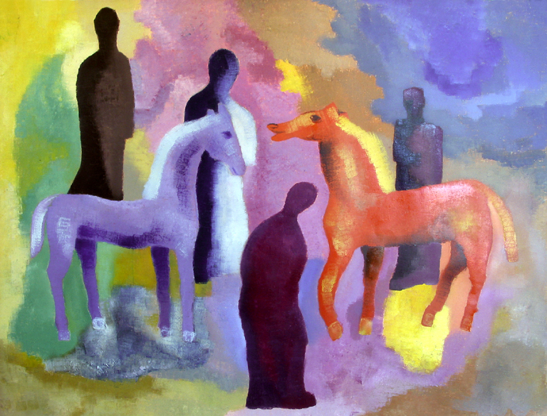 Twee paarden en vier figuren (D-556)